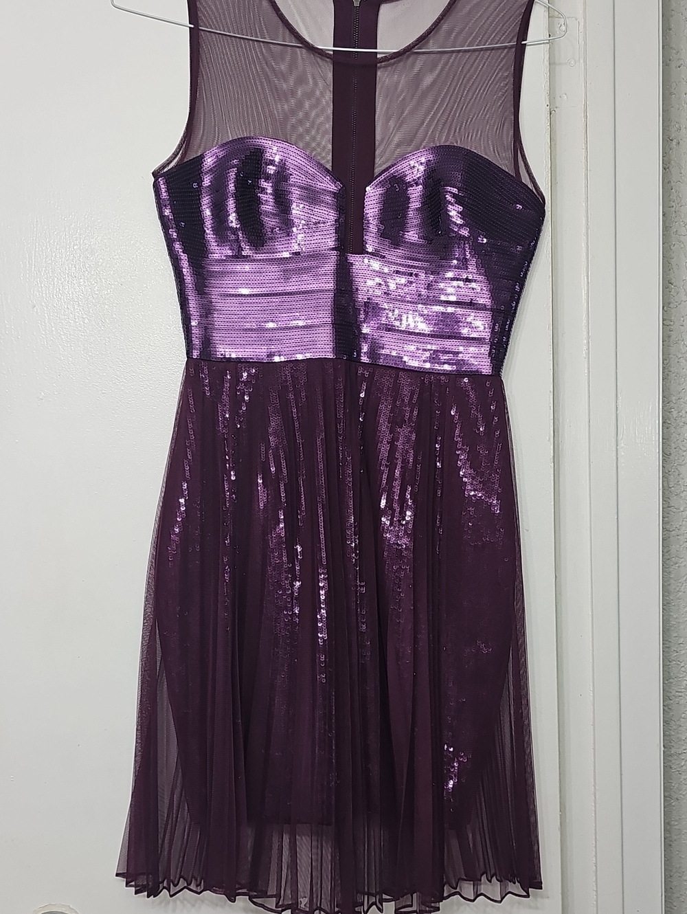 BCBGMaxAzria Purple Sequin Mesh Bodice Prom Dress